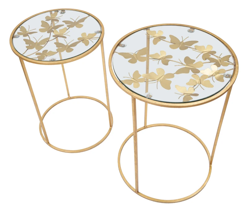 Tavolinetti Glam Butterfly Coppia Cm Ø 43X60-38X55