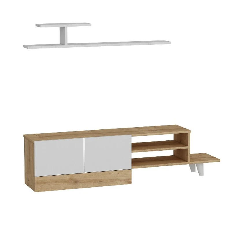 Mobile Porta TV Derin con Mensola da Soggiorno in Rovere Bianco L159,5xP31,5xA40 cm