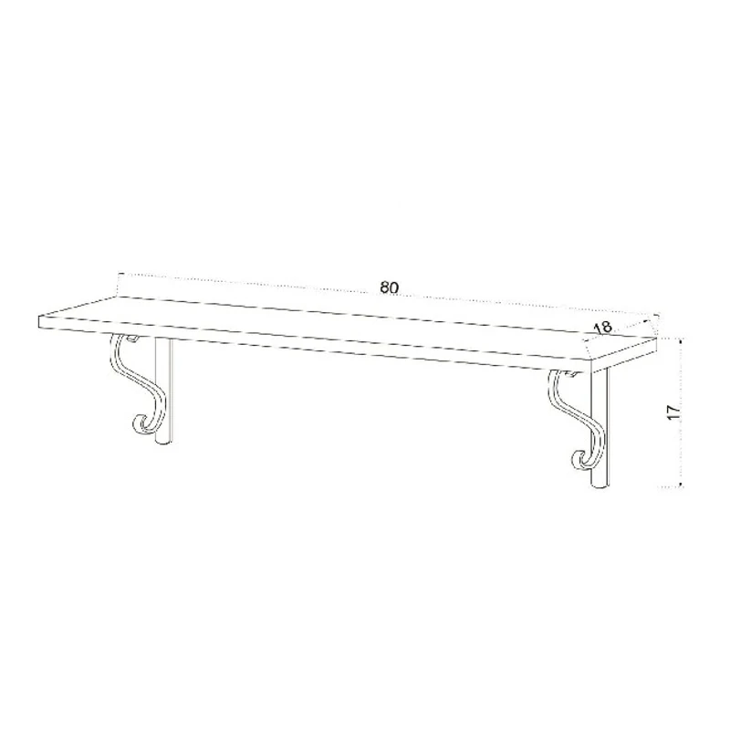 Mensola Sarange da Parete con Ripiano Porta Libri in Rovere e Metallo L80xP18xA17cm