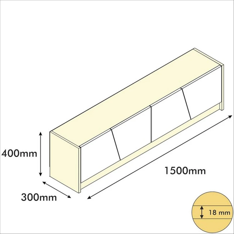 Homemania Mobile TV Gold W150xD30xH40 cm Rovere, Bianco