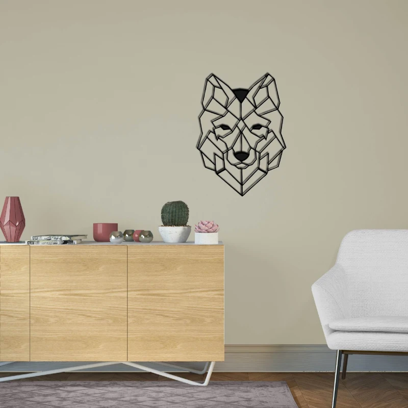 Homemania Decorazione Da Parete in Acciaio Lupo Nero L41xP0,15xA57 cm