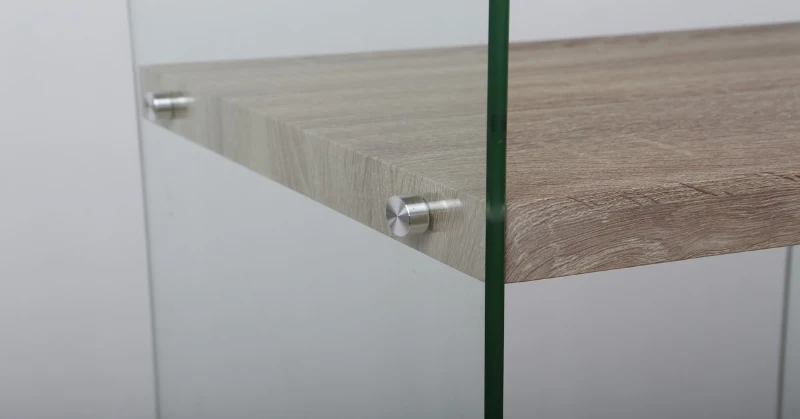 Homemania Consolle Libra Legno Naturale, Vetro Trasparente W100xD39,5xH85 cm