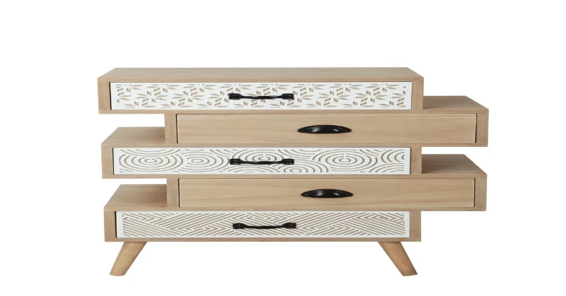 Homemania Cassettiera Sirio Legno Naturale, Bianco W59,5xD30xH89,5 cm