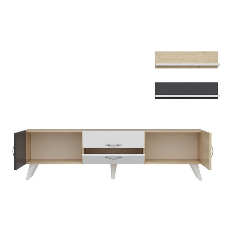Homemania Mobile TV Only W160xD32xH45 cm con 2 Mensole W60xD16xH16 cm (2 pcs) Bianco, Rovere, Antracite