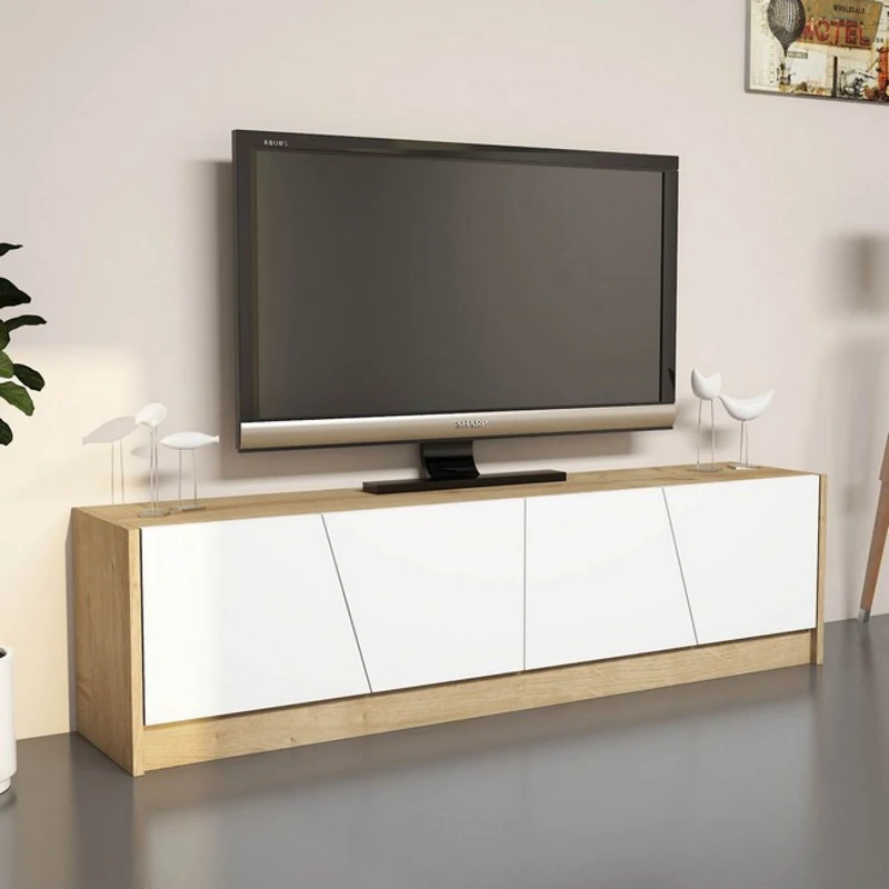 Homemania Mobile TV Gold W150xD30xH40 cm Rovere, Bianco