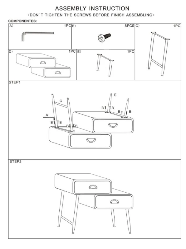 Mobiletto 2 Cassetti Iron School Cm 63X29.5X52.5