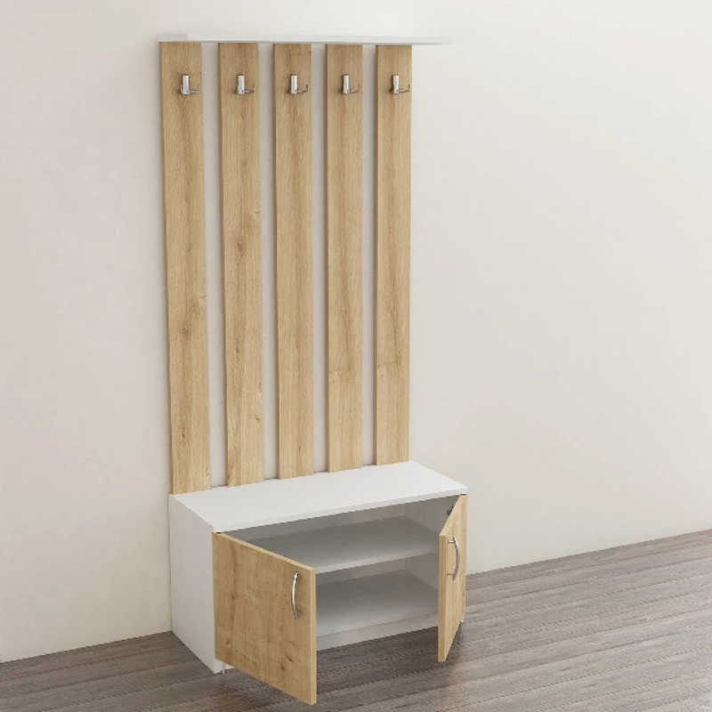 Mobile da Ingresso Deniz con Ante Ganci e Ripiani in Rovere Bianco L85xP37xA181,8 cm