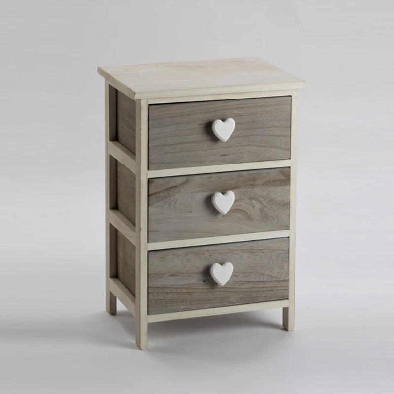 Cassettiera 26x81h cm in legno di paulownia naturale con 4 cassetti e decorazione a foglie bianco