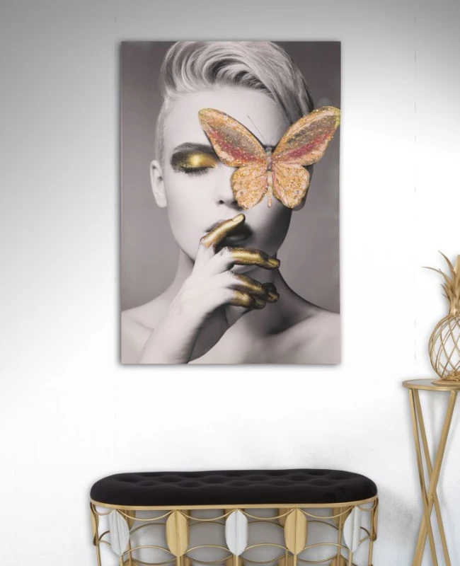 Stampa Su Tela Con Applicazioni -B- Butterly  Cm 80X3.8X120