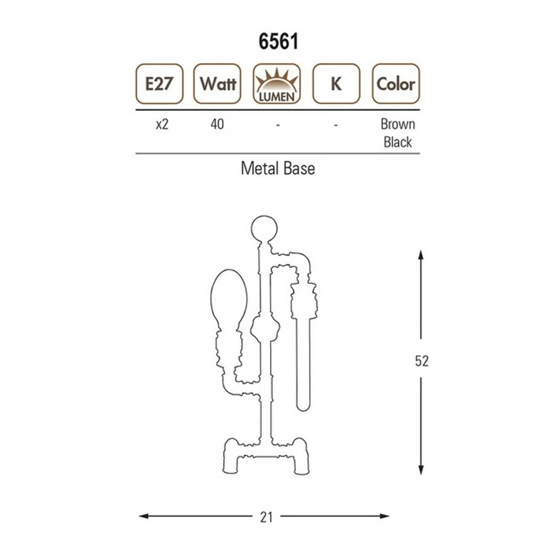 Homemania Lampada Da Tavolo Metal W21xD17xH48 cm Marrone Scuro