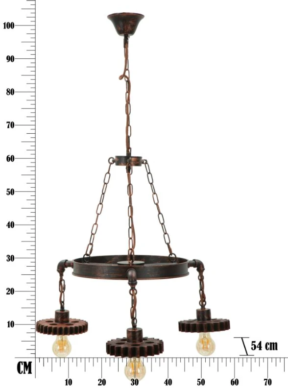 Lampadario Ingranaggio 3 Luci Cm Ø 54X104