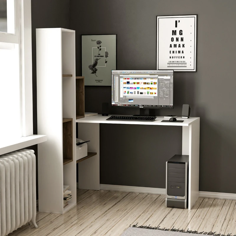 Homemania Scrivania Juliet W120xD90xH152 cm Bianco, Noce