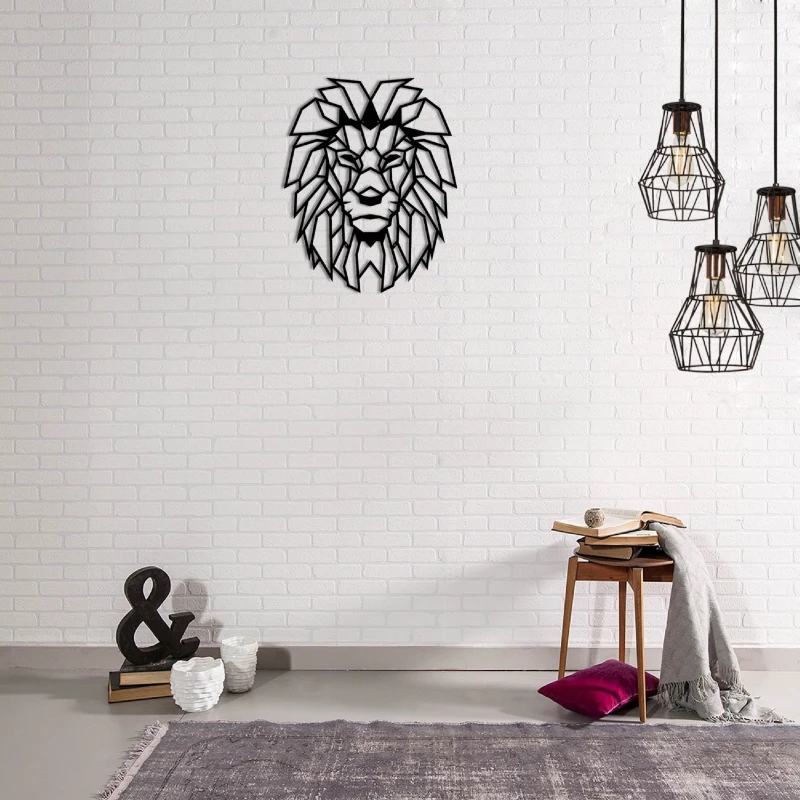 Homemania Decorazione Da Parete in Acciaio Leone Nero L40xP0,15xA50 cm