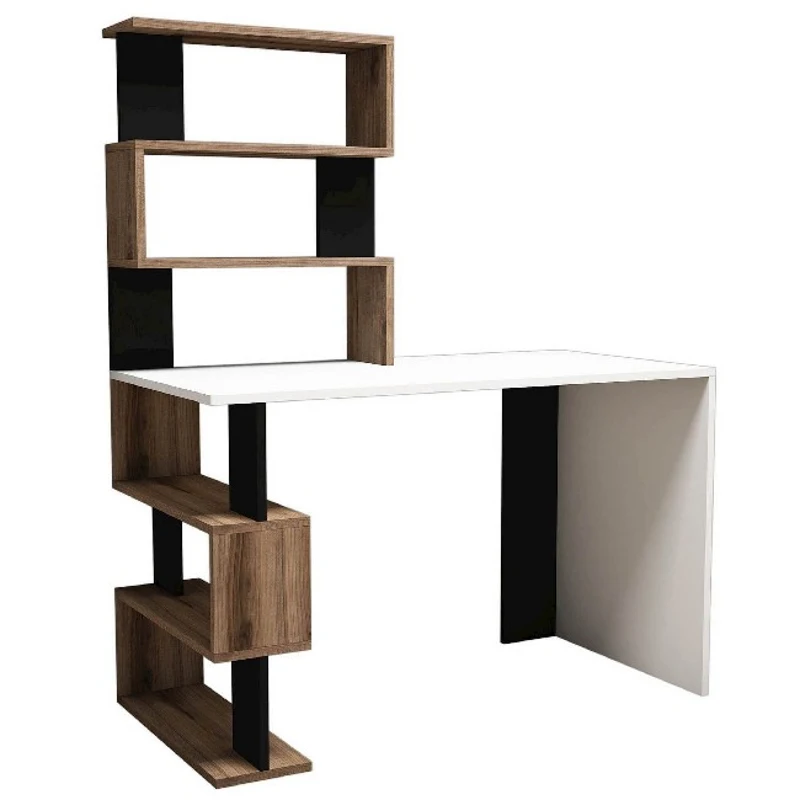 Scrivania Snap con Libreria Integrata Bianco Noce e Nero in Legno L120xP60xA148,2 cm