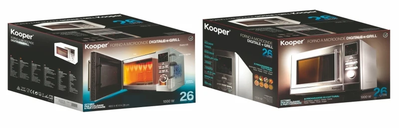 Kooper Forno A Microonde Digitale + Grill 26Lt 1000W S.S.