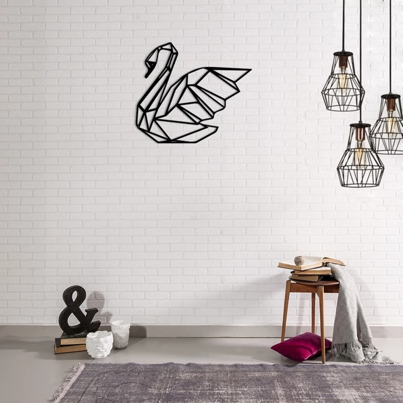 Homemania Decorazione Da Parete in Acciaio Cigno Nero W43xD0,15xH34 cm