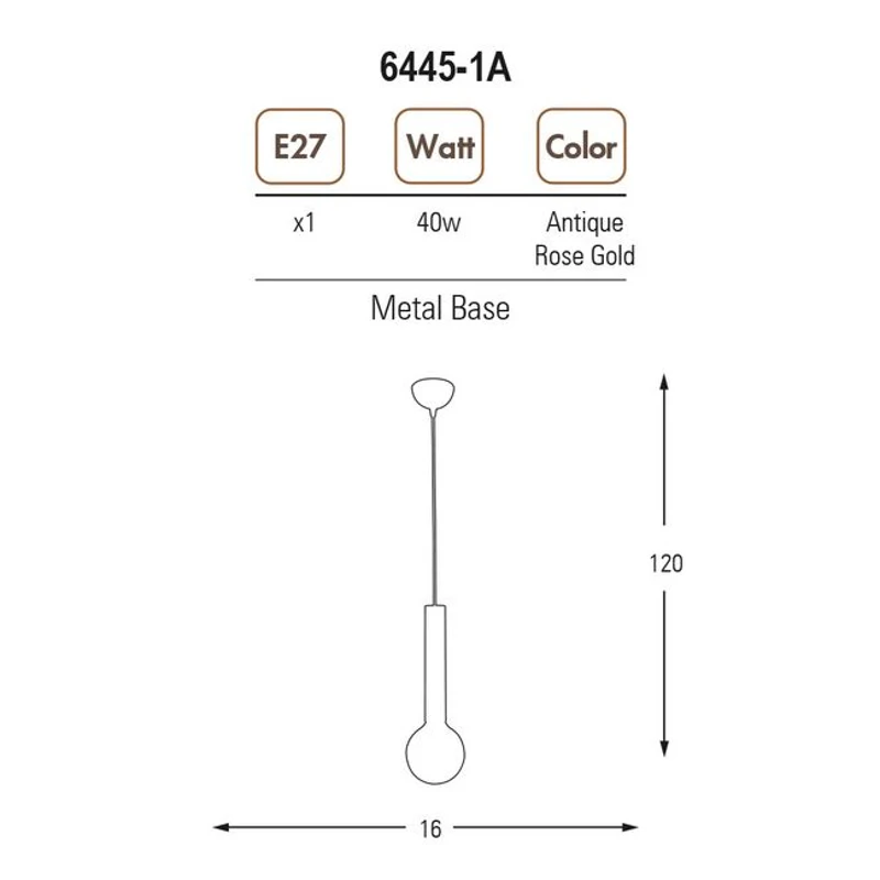 Homemania Lampada A Sospensione Tubo Oro W16xD16xH120 cm