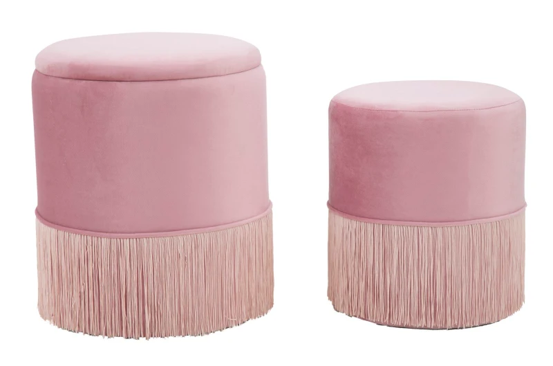 Puff Contenitore Lines Coppia Rosa Cm Ø 35X42-30X32