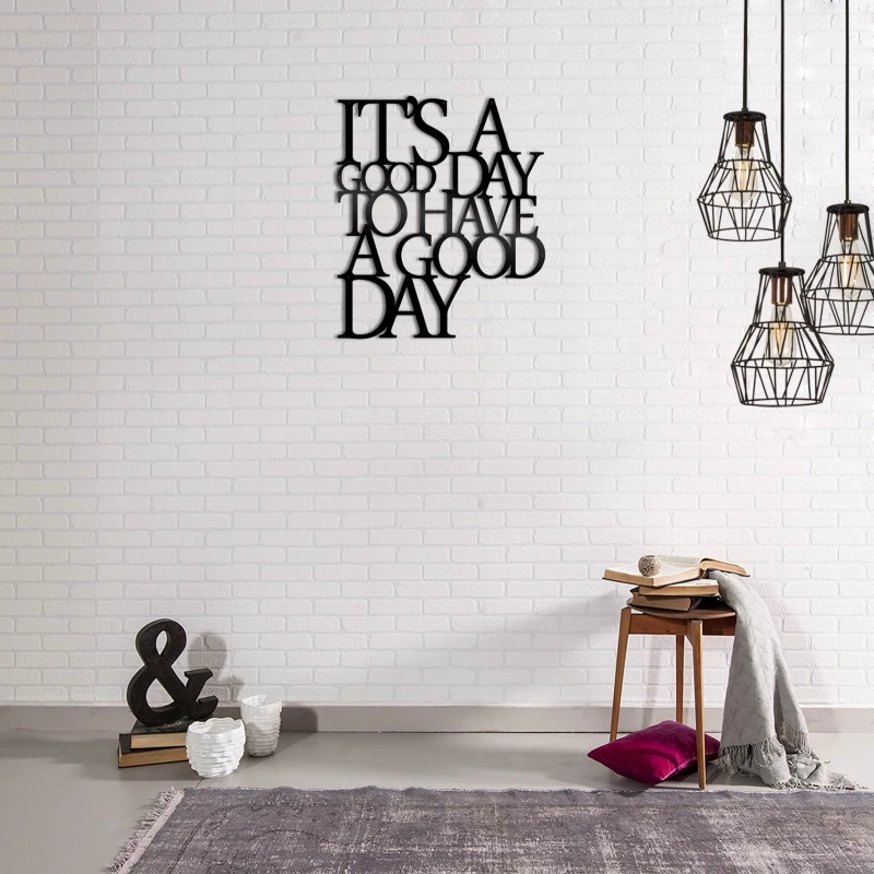 Homemania Decorazione Da Parete in Acciaio Frasi Nero L61xP0,15xA70 cm