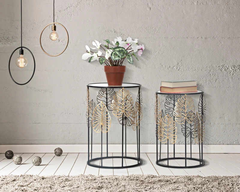 Tavolinetti Foglie Glam Coppia Cm Ø 38X55-33X50