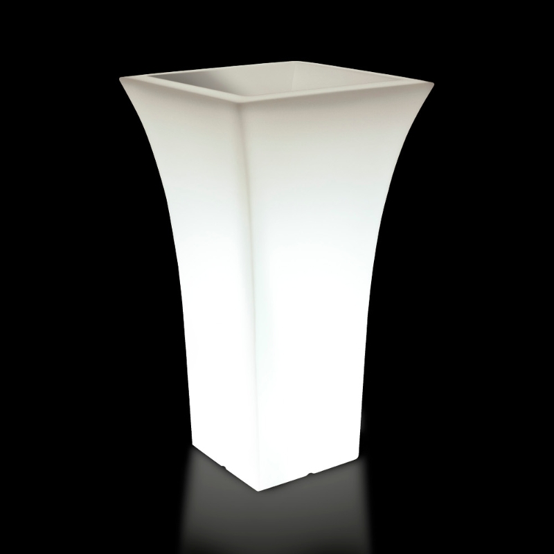 Farmet New Patio Vaso Quadrato Cm85 H. Bianco Perla Illuminato 48x48x85