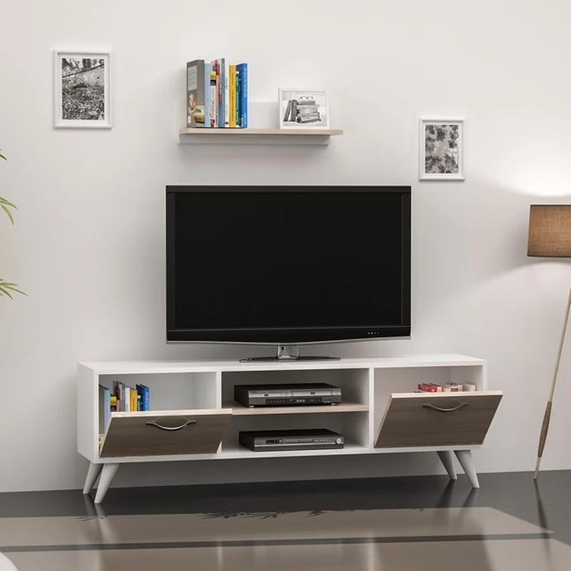 Homemania Mobile TV Horus TV Stand W120xD30xH45 cm, Shelf W60xD16xH16 cm Bianco, Sonoma