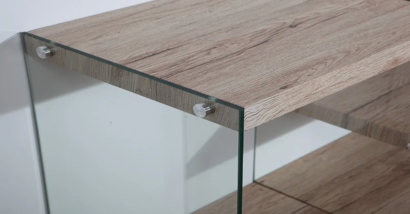 Homemania Libreria Libra Legno Naturale, Vetro Trasparente W121,5xD29,5xH116,5 cm