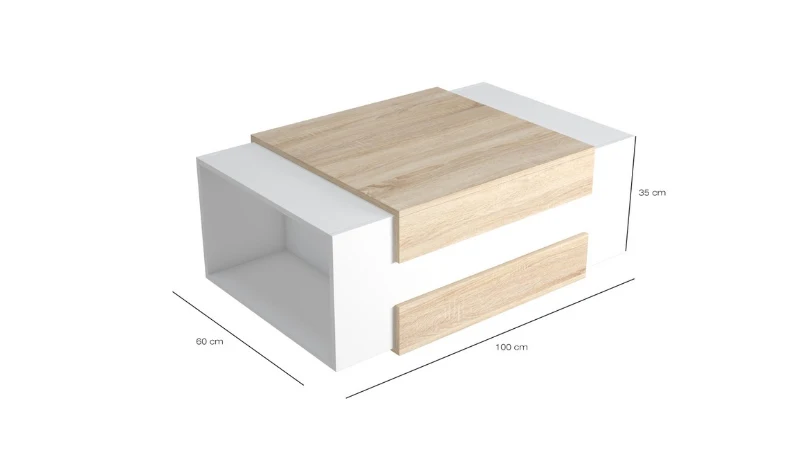 Homemania Tavolino Da Caffè Simon W100xD60xH35 cm Bianco, Sonoma