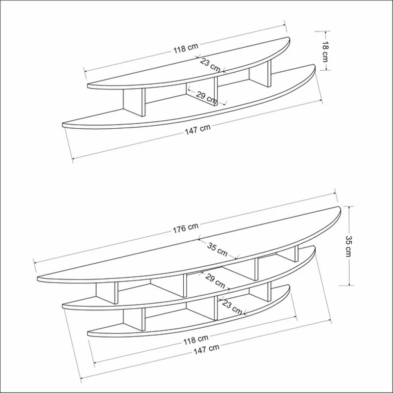 Homemania Alvino Mobile TV Lower Unit W176xD35xH35 cm, Upper Unit W147xD29xH18 cm Bianco