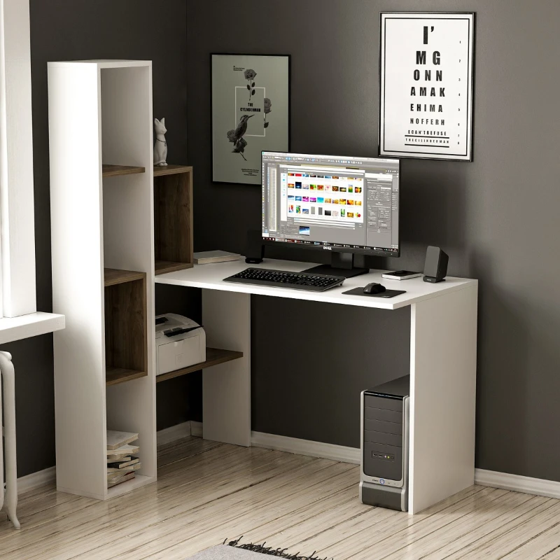 Homemania Scrivania Juliet W120xD90xH152 cm Bianco, Noce