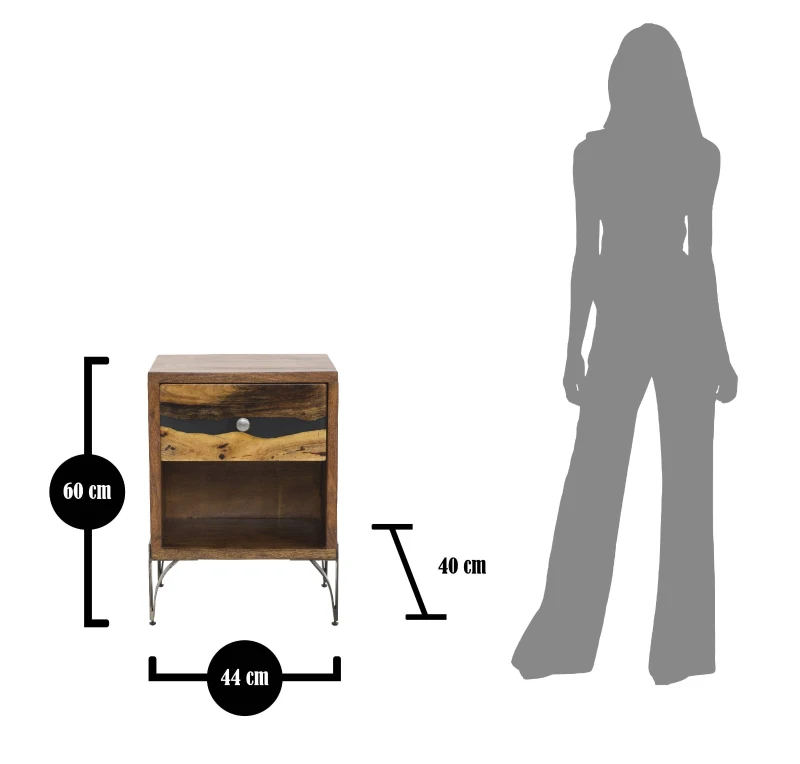Comodino Mustang Cm 44X40X60 (Legno Di Acacia Nilotica)
