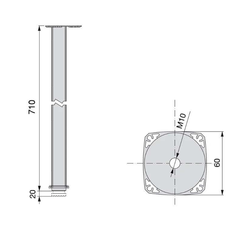 Emuca Gamba da tavolo regolabile Fitwid quadrata 710 mm in alluminio anotizzato opaco