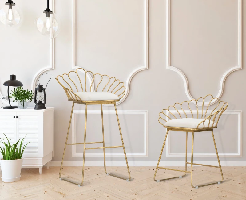 Sgabello Glam Flower Bianco Cm 57X52X94-56X48X72,50