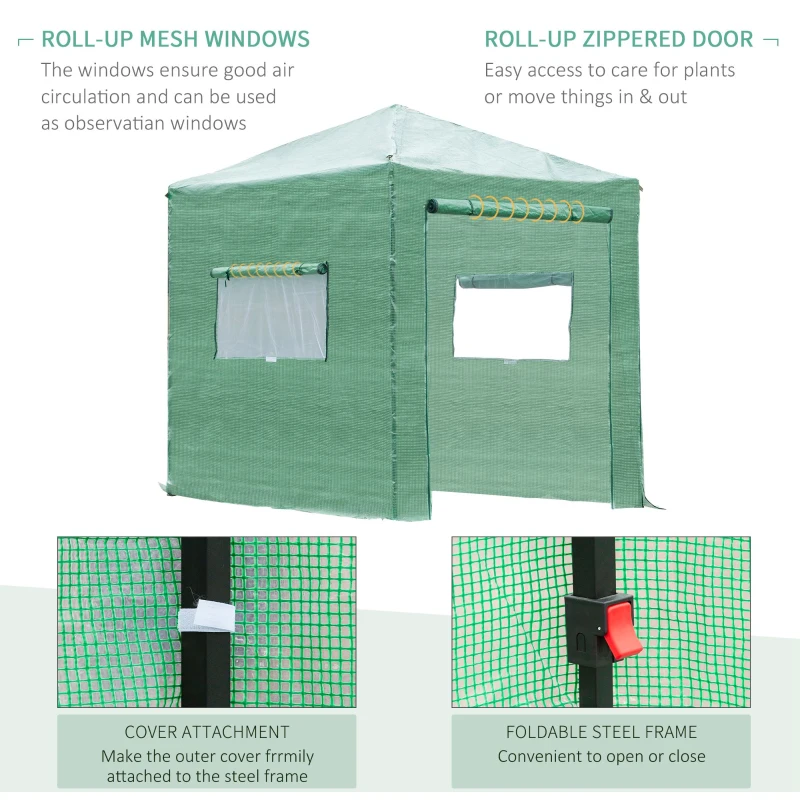 Outsunny Portable Walk in Pop-up Greenhouse Outdoor for Plants Garden Foldable with Carrying Bag , PE Cover, Steel Frame, Green, 2.4L x 1.8W x 2.4H m