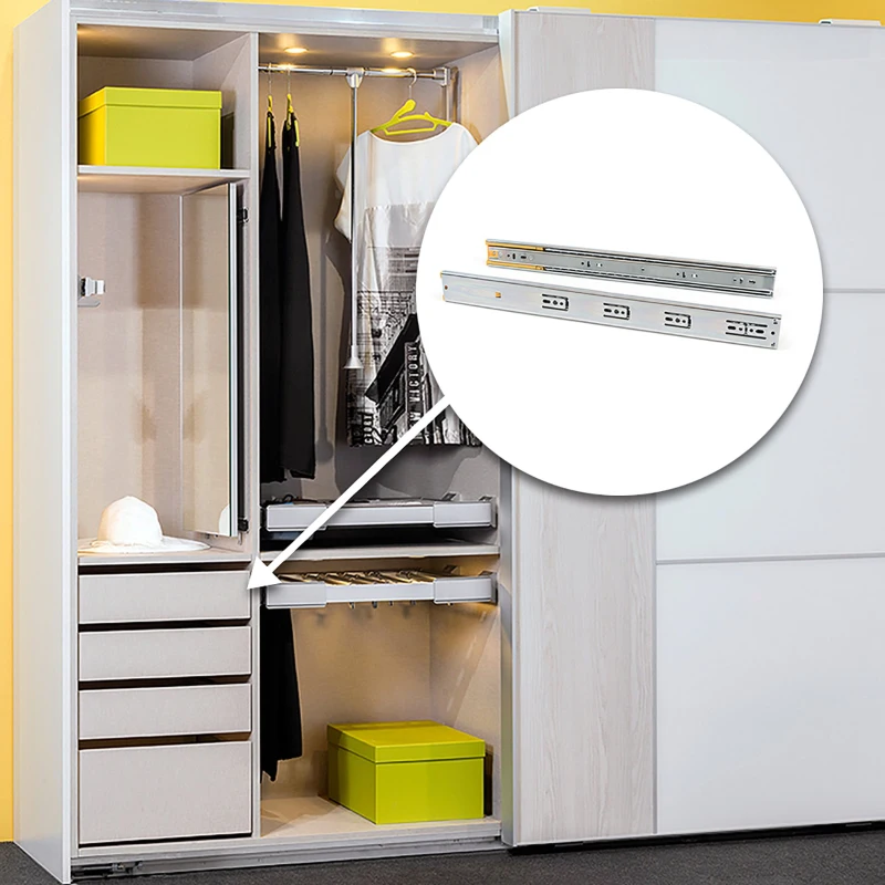 Emuca Kit Guide per cassetti, a sfera, 45 x 450 mm, estrazione totale, chiusura soft, Zincato, 5 u.