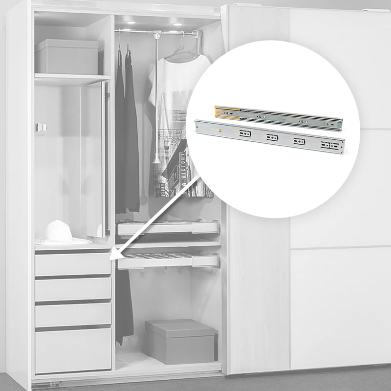 Emuca Kit Guide per cassetti, a sfera, 45 x 300 mm, estrazione totale, chiusura soft, Zincato