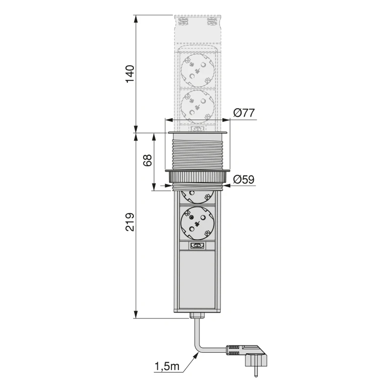 Emuca Torretta con 2 prese e con 2 usb, da incasso, a scomparsa, push, Acciaio e Plastica, inox