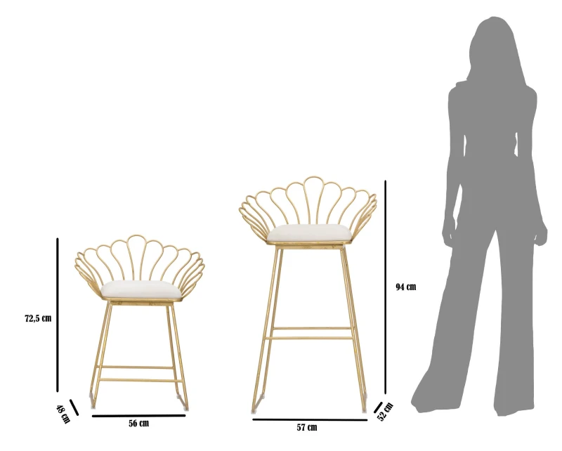 Sgabello Glam Flower Bianco Cm 57X52X94-56X48X72,50