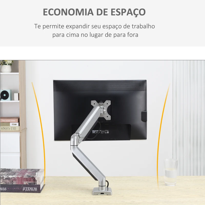 Vinsetto Suporte para Monitor para Telas LED LCD de 13"-32" Polegadas  VESA 75/100mm com Braçadeira Giratório 360° Altura Ajustável e 2 Opções de Montagem 50x11x19,5-47,5cm Prata