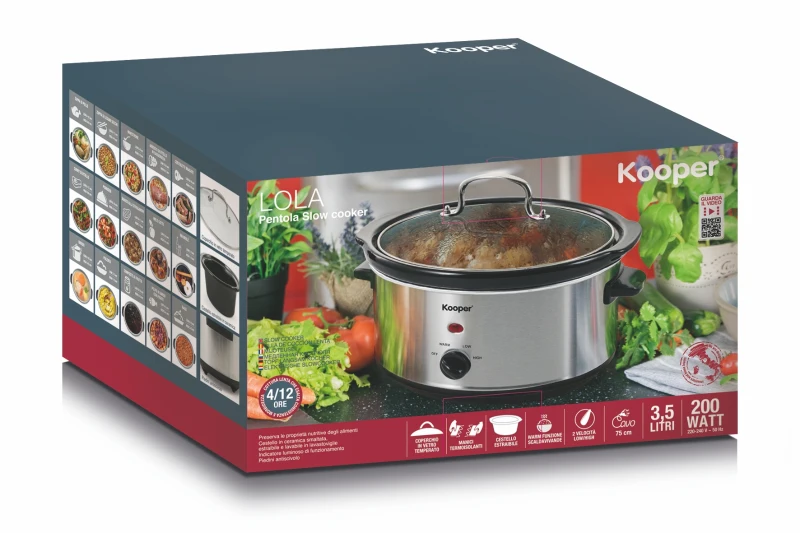 Kooper Pentola Elettrica Slow Cooker 3.5Lt 200W Acciaio