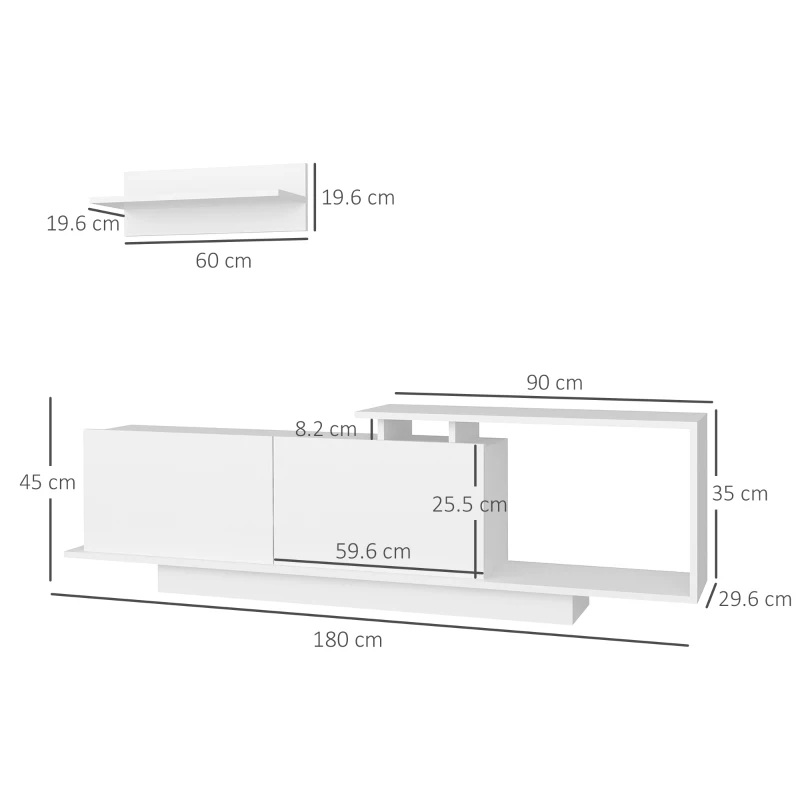 HOMCOM Set Mobile Porta TV con Armadietti e Mensola da Appendere in Legno, 180x29.6x45cm