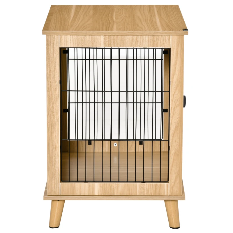 PawHut Cage pour chien cage pour animaux sur pied cage chien interieur meuble chien porte verrouillable structure en acier panneaux de particules aspect bois dim. 73L x 55l x 78H cm chêne