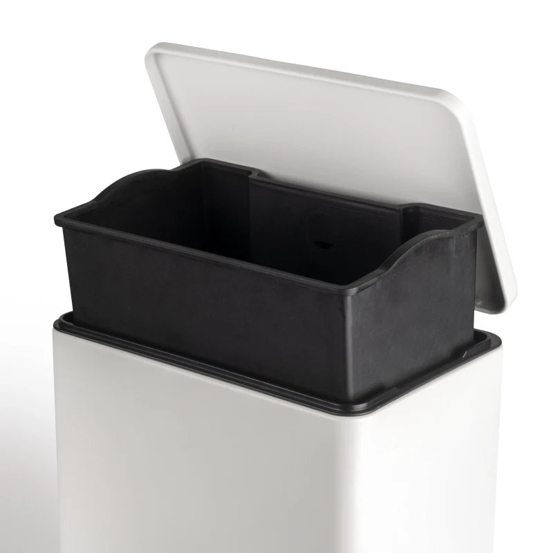 Emuca Pattumiera rettangolare esterna Recycle con apertura a pedale, verniciato bianco, alluminio