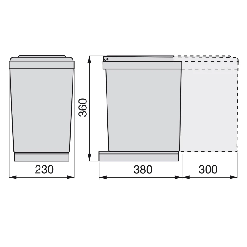 Emuca Pattumiera per differenziata, fissaggio inferiore, ad estrazione manuale con 1 contenitore da 16L e coperchio ad apertura automatica