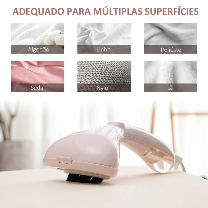 HOMCOM Escova de Engomar a Vapor Vertical 1500W Depósito 85ml Escova a Vapor Portátil de Viagem com Acessórios Sistema de Segurança Desligamento Automático Anti-Gotejamento 16x9x32cm Rosa
