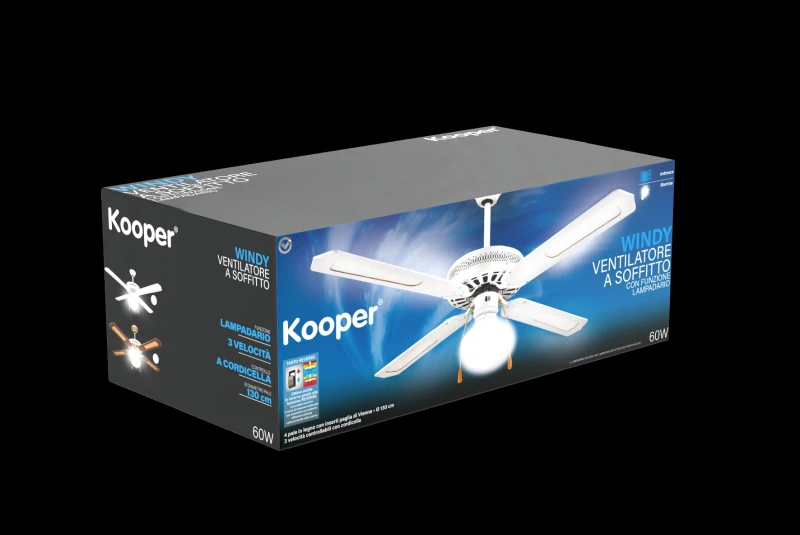Kooper Ventilatore Soffitto 4 Pale D130Cm 60W Bian Windy