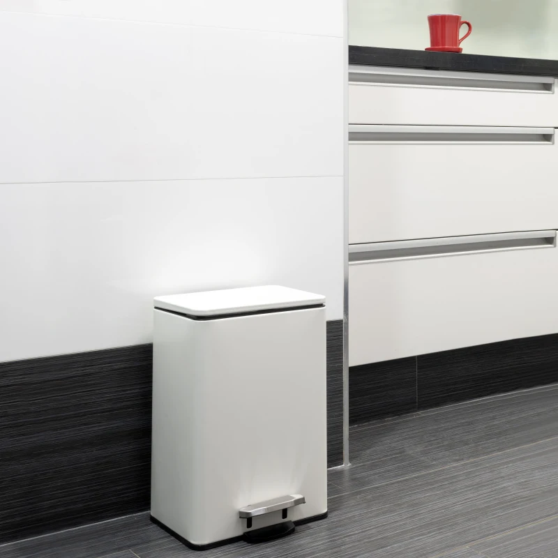 Emuca Pattumiera rettangolare esterna Recycle con apertura a pedale, verniciato bianco, alluminio