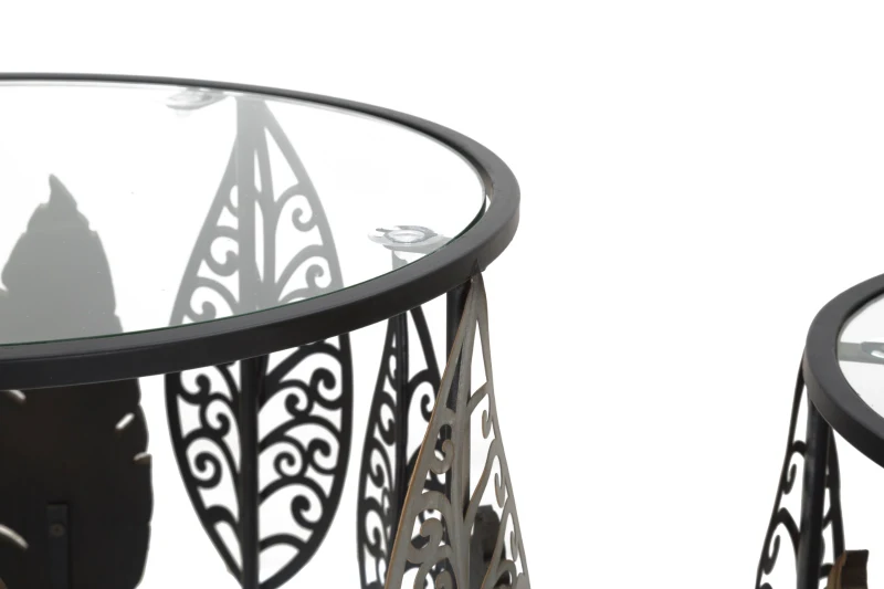 Tavolinetti In Ferro E Legno Foglie Coppia Cm 38X55-33X50