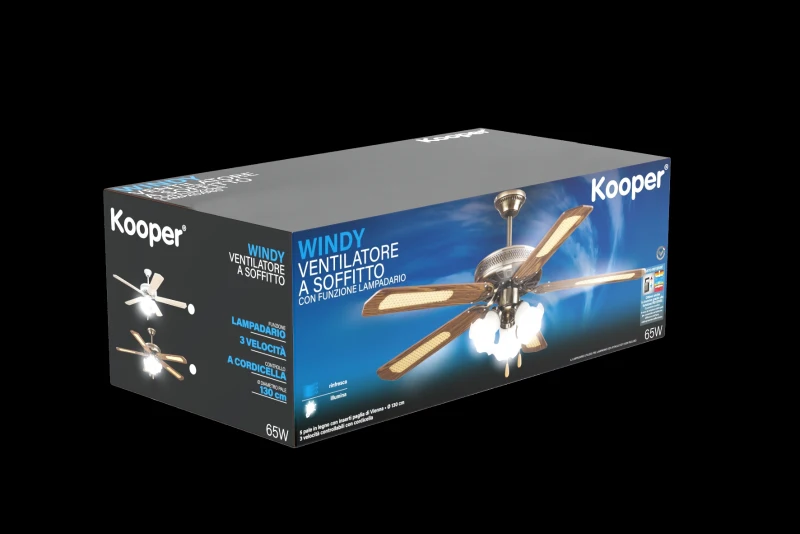 Kooper Ventilatore Soffitto 5 Pale D130Cm 3 Luci Marrone