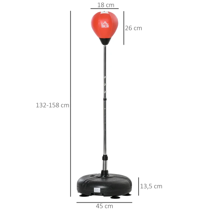HOMCOM Saco de Boxe de Pé com Altura Ajustável de 4 Níveis Punching Ball com Base Preenchida Luvas e Inflador para Adultos e Adolescentes Ø45x132-158cm Preto e Vermelho